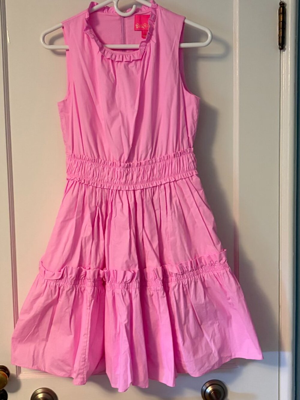 Lilly Pulitzer Elina stretch dress lilac rose size 0 smocked tiered bright pink
